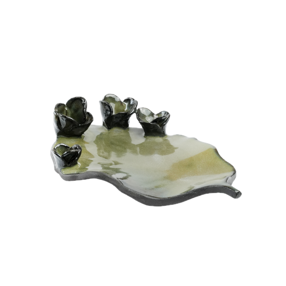 Kalanchoe Tray handmade stoneware catchall tray with pressed botanical leaf texture, Mocha Cat Pottery