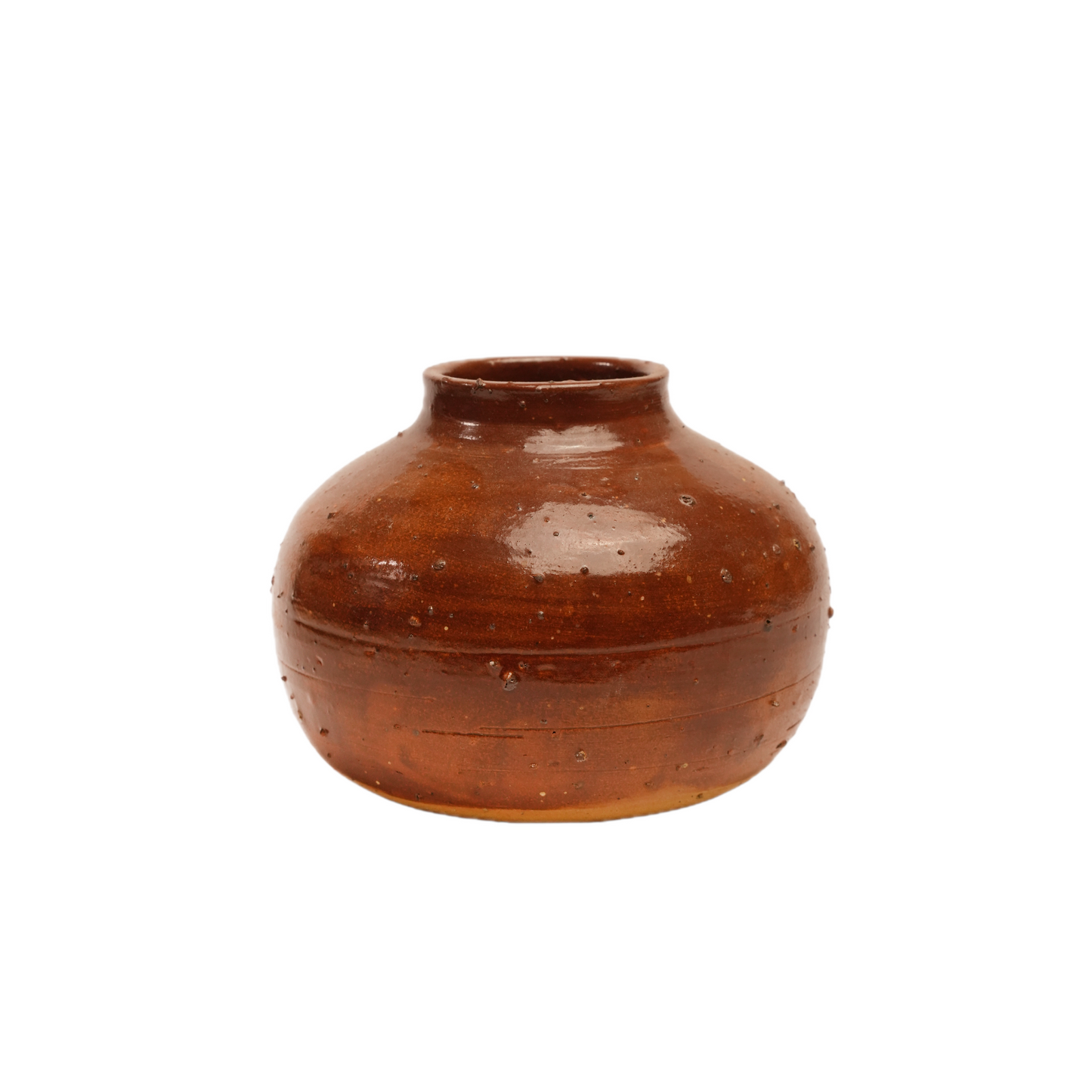 Choco Ball handmade round ceramic vase with volcanic stone-textured surface, chocolate glaze, Mocha Cat Pottery Bangalore