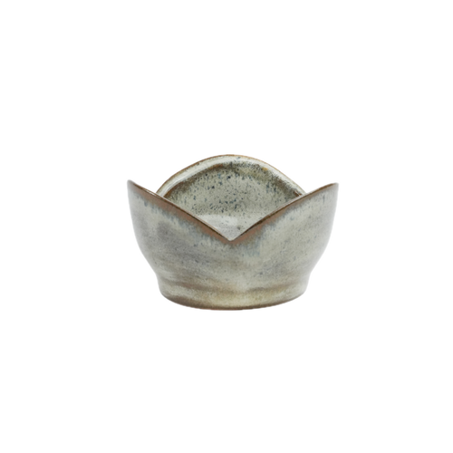 Small Green Bloom Bowl handmade ceramic sauce bowl, light green with blue speckles, Mocha Cat Pottery Bangalore