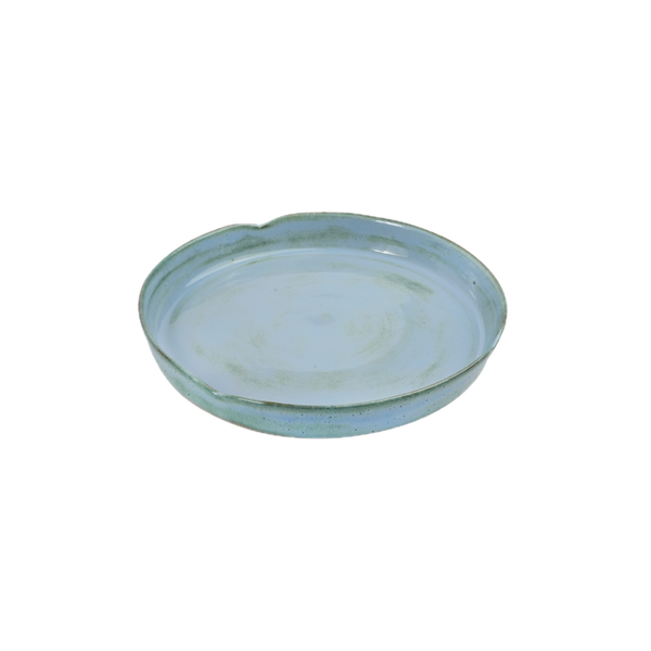 Blue plate handmade ceramic petal-cut bowl, light blue glaze with pinhole texture, Mocha Cat Pottery Bangalore