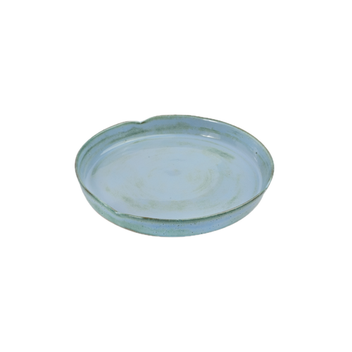 Blue plate handmade ceramic petal-cut bowl, light blue glaze with pinhole texture, Mocha Cat Pottery Bangalore