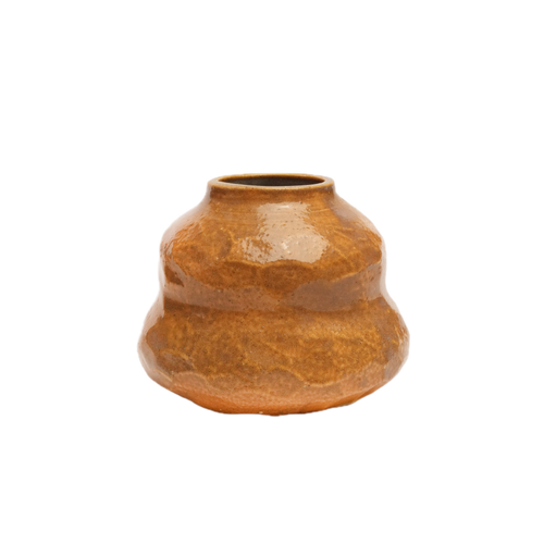 Big Momma handmade curvy ceramic bud vase with carved texture, wheel-thrown by Mocha Cat Pottery Bangalore