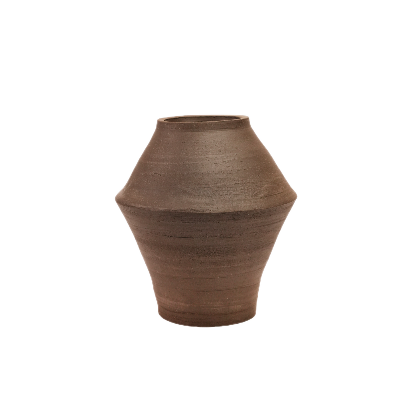 Karpa handmade angular ceramic vase, raw unglazed stoneware, wheel-thrown by Mocha Cat Pottery Bangalore