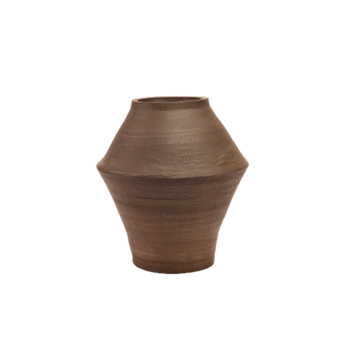 Karpa handmade angular ceramic vase, raw unglazed stoneware, wheel-thrown by Mocha Cat Pottery Bangalore