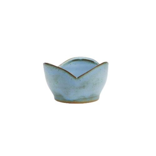 Small Blue Bowl handmade ceramic petal-cut bowl, light blue glaze with pinhole texture, Mocha Cat Pottery Bangalore