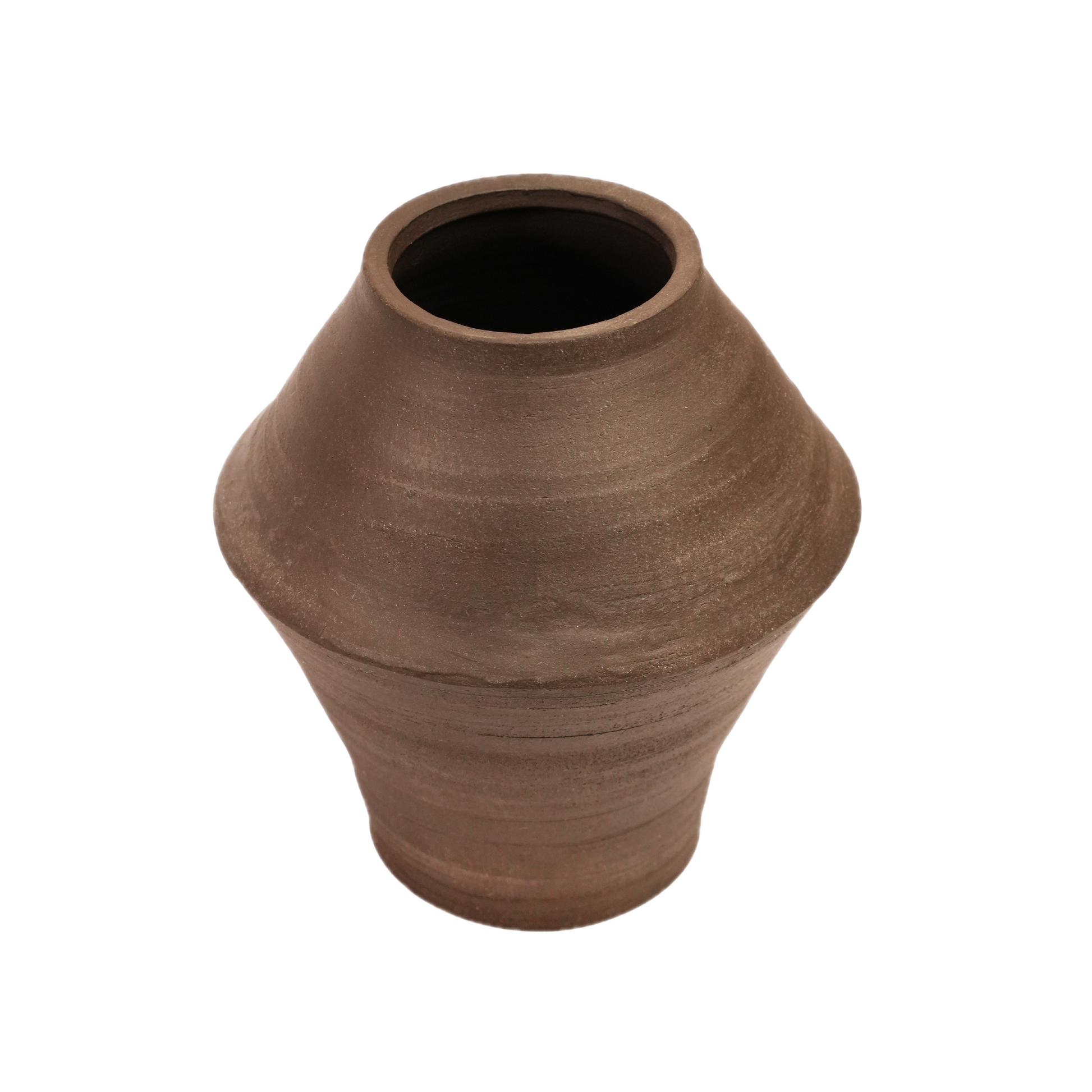 Karpa handmade angular ceramic vase, raw unglazed stoneware, wheel-thrown by Mocha Cat Pottery Bangalore