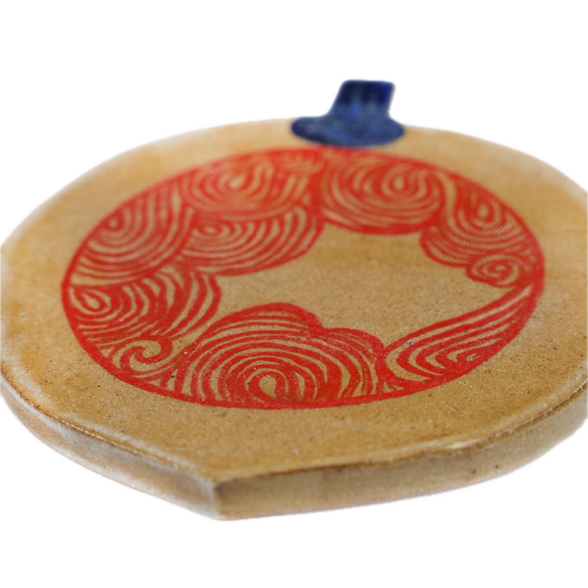 Detail of hand-rolled stoneware edge, Seigaiha wall tile by Mocha Cat Pottery