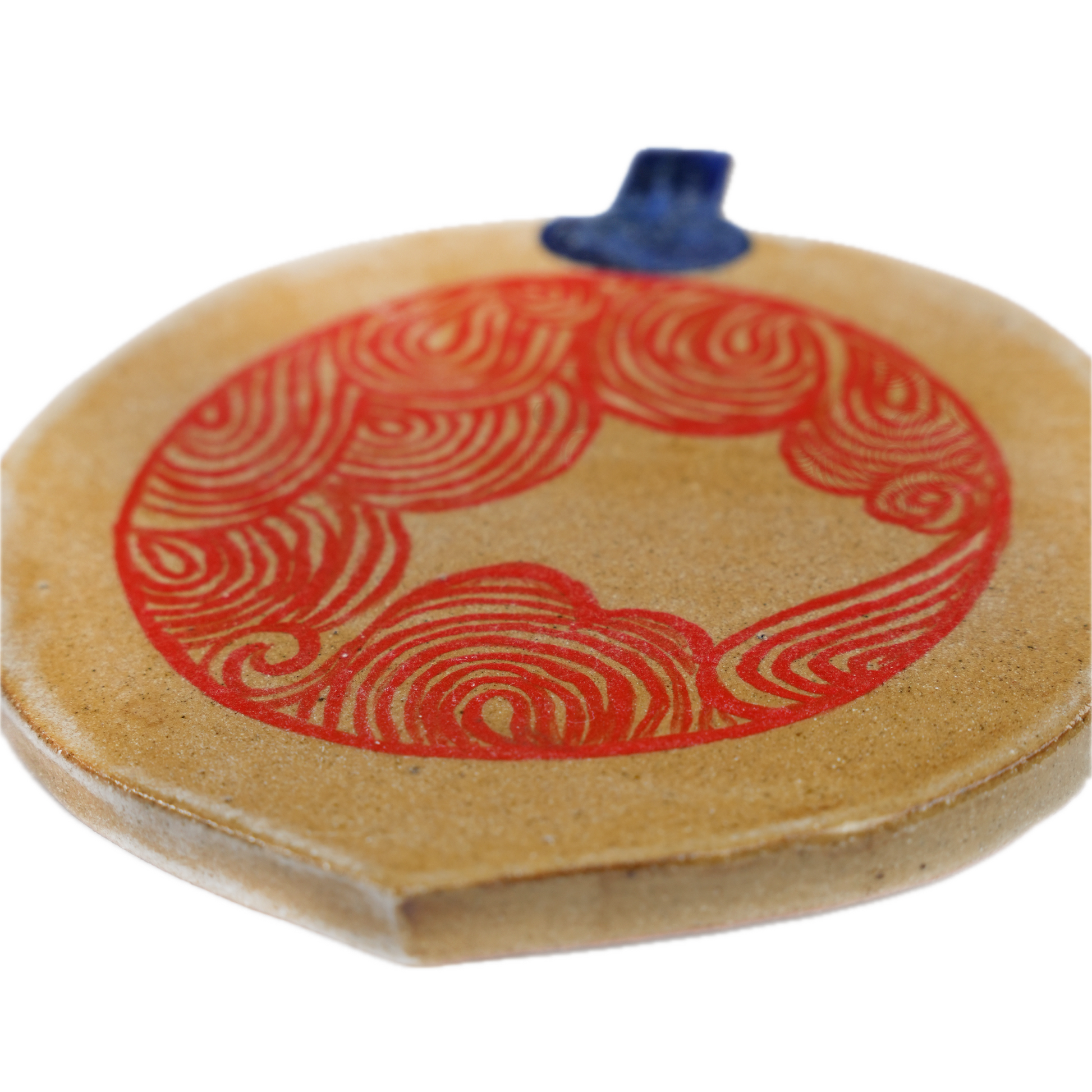 Detail of hand-rolled stoneware edge, Seigaiha wall tile by Mocha Cat Pottery