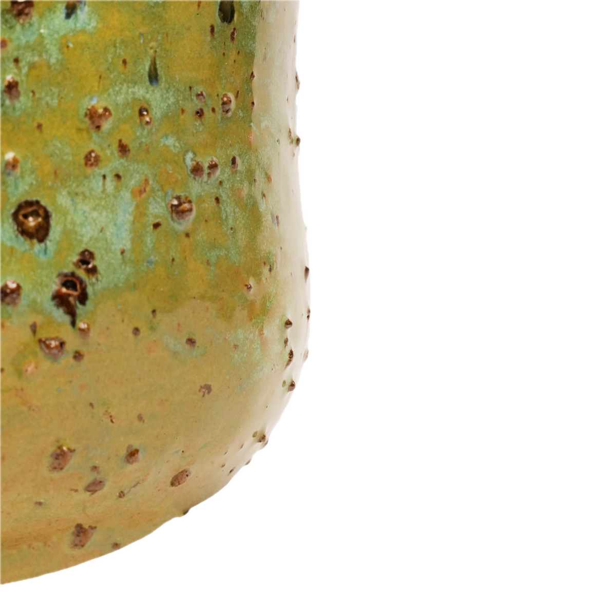 Close-up of natural stone texture on base of the vase, Poison Ivy vase by Mocha Cat Pottery