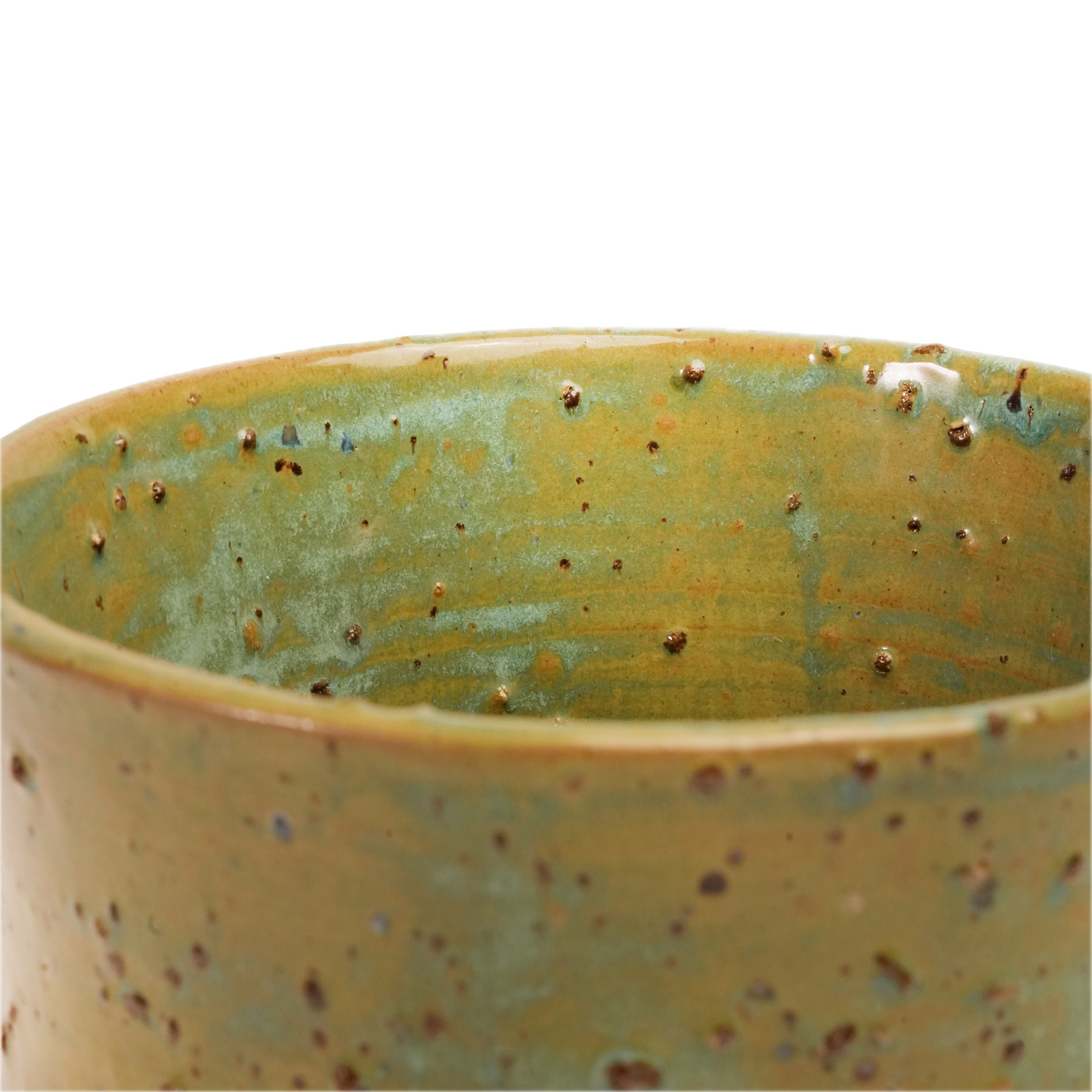 Close-up of natural stone texture in stoneware clay body on rim, Poison Ivy vase by Mocha Cat Pottery
