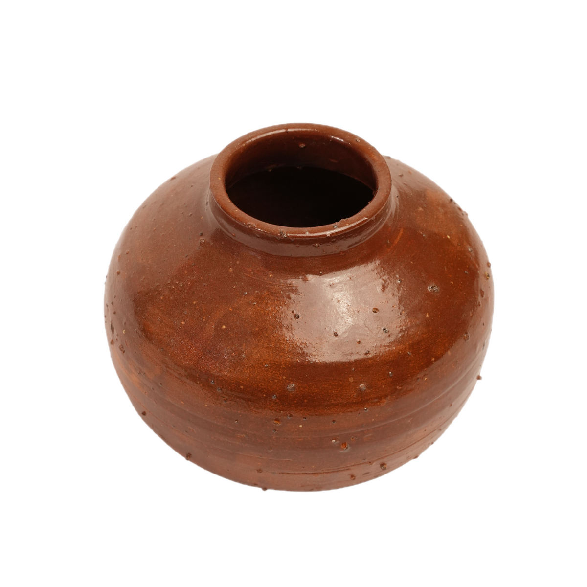 Top view of Choco Ball round vase showing glazed rim and stone texture, Mocha Cat Pottery