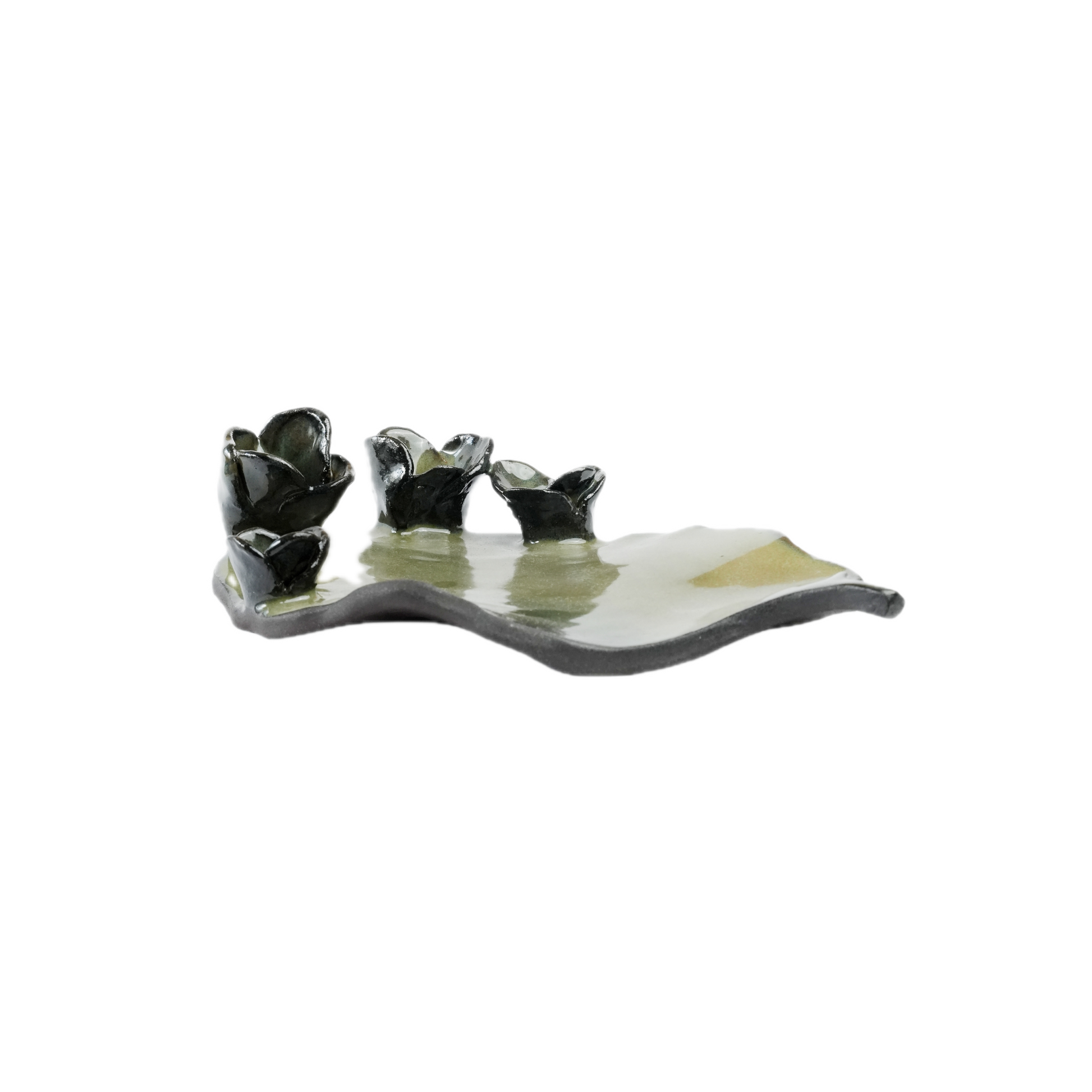 Kalanchoe Tray handmade stoneware catchall tray with pressed botanical leaf texture, Mocha Cat Pottery