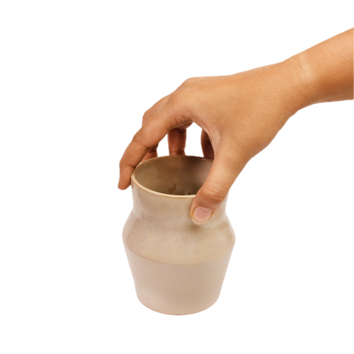 Barista white crackle glaze vase held in hand for scale, Mocha Cat Pottery Bangalore