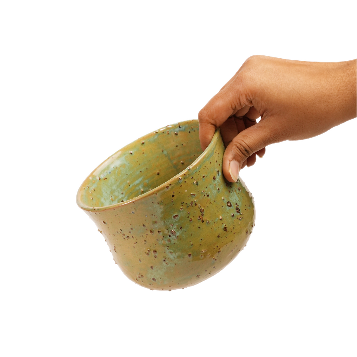 Poison Ivy textured ceramic vase held in hand for scale, Mocha Cat Pottery Bangalore