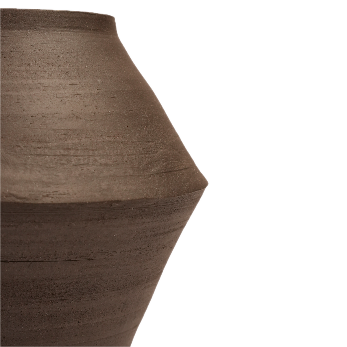 Close-up of raw unglazed stoneware texture on Karpa angular vase, Mocha Cat Pottery