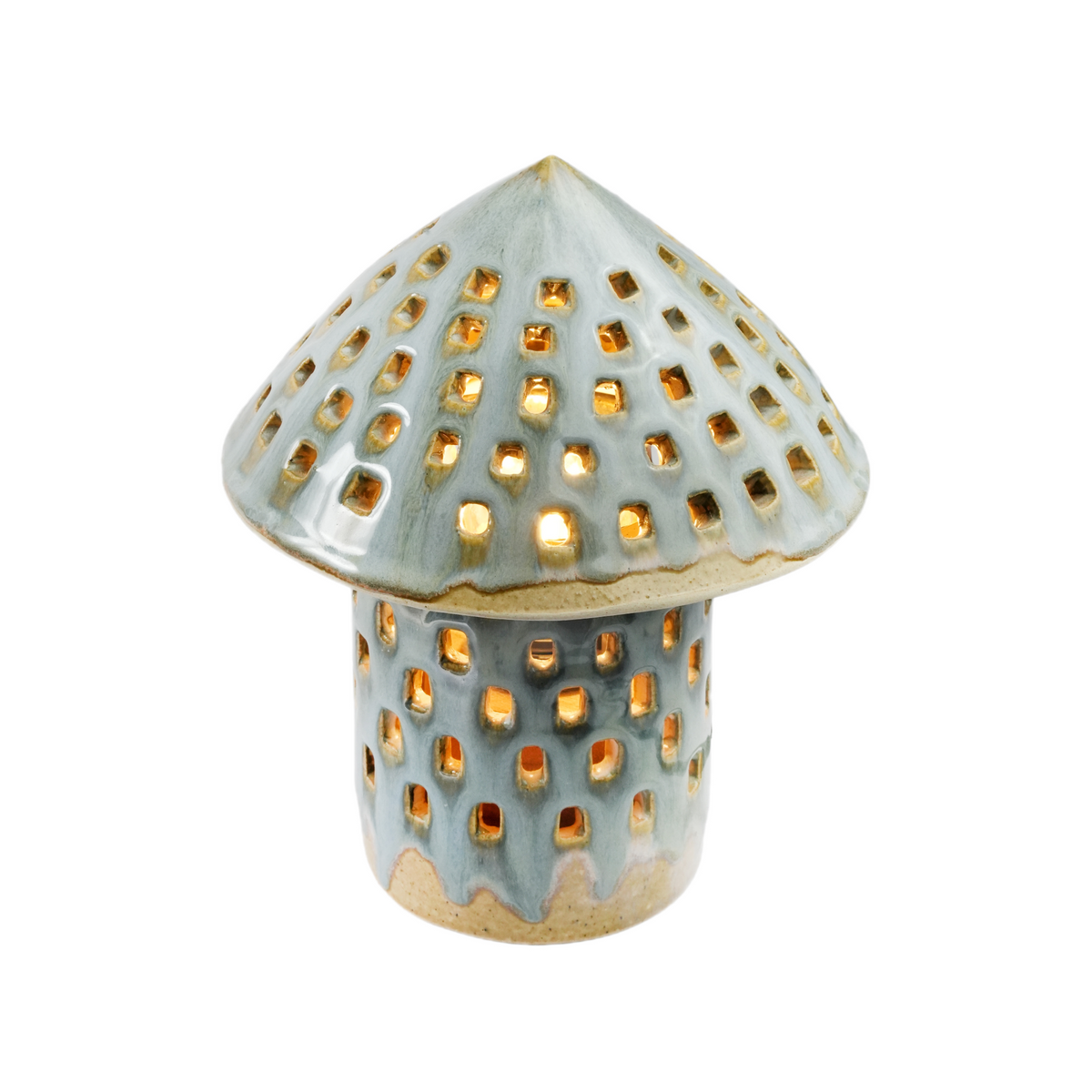 Close-up of wheel-thrown stoneware base, Mushroom Lamp by Mocha Cat Pottery