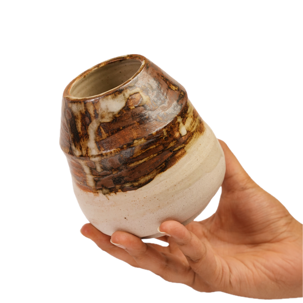 Moon Dusk ceramic vase held in hand for scale, Mocha Cat Pottery Bangalore