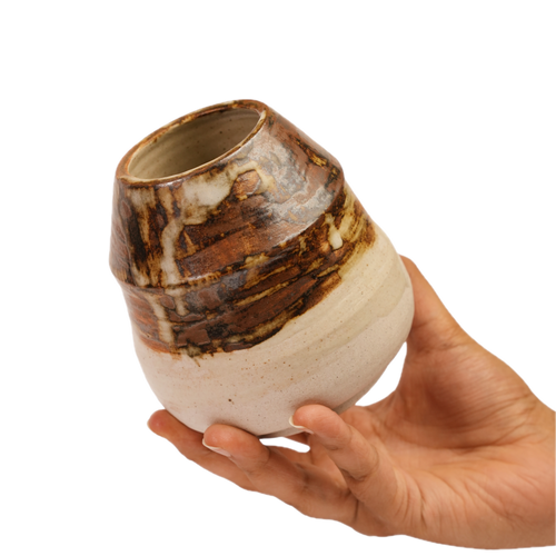 Moon Dusk ceramic vase held in hand for scale, Mocha Cat Pottery Bangalore