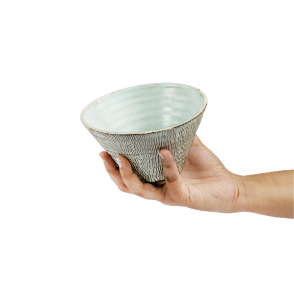 Hedgehog Bowl glossy glaze held in hand for scale, Mocha Cat Pottery Bangalore