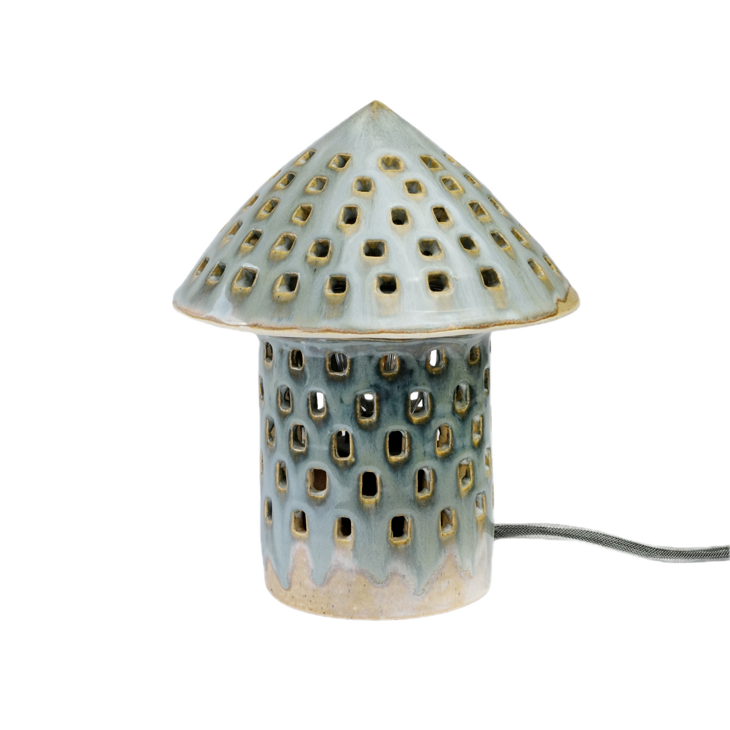 Close-up of wheel-thrown stoneware base, Mushroom Lamp by Mocha Cat Pottery
