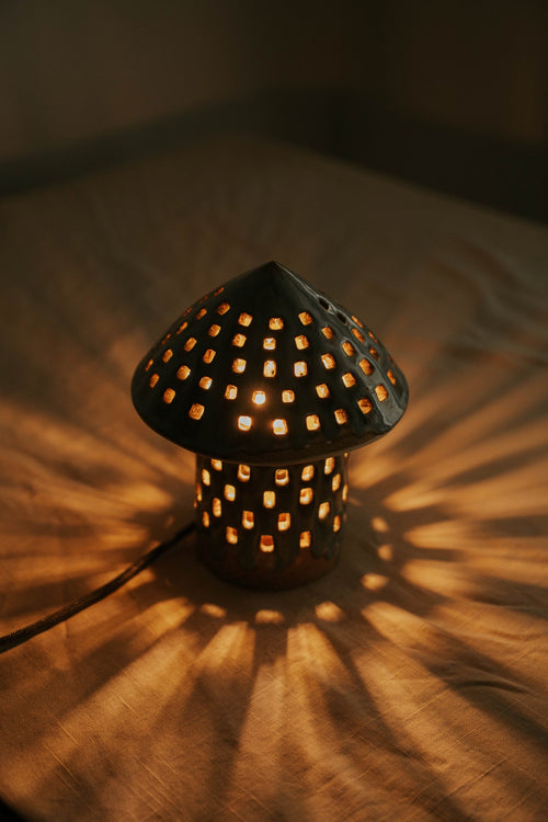 Mushroom Lamp — Ceramic Accent Lamp, handmade ceramic by Mocha Cat Pottery, Bangalore
