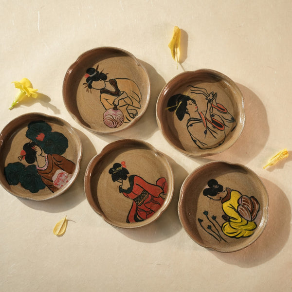 Geisha Plate — Hand-Painted Plates, handmade ceramic by Mocha Cat Pottery, Bangalore