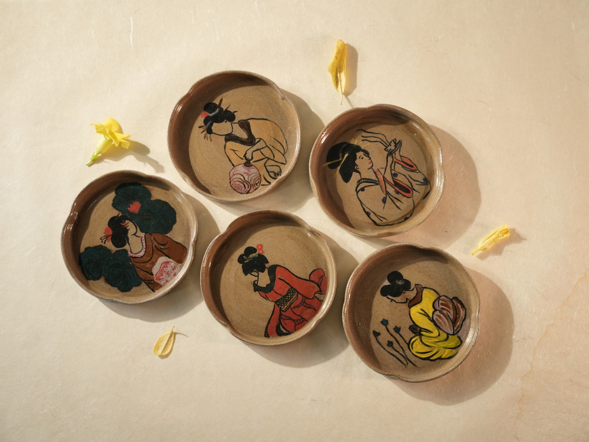 Geisha Plate — Hand-Painted Plates, handmade ceramic by Mocha Cat Pottery, Bangalore
