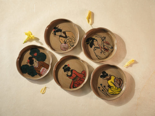 Geisha Plate — Hand-Painted Plates, handmade ceramic by Mocha Cat Pottery, Bangalore