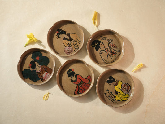 Geisha Plate — Hand-Painted Plates, handmade ceramic by Mocha Cat Pottery, Bangalore
