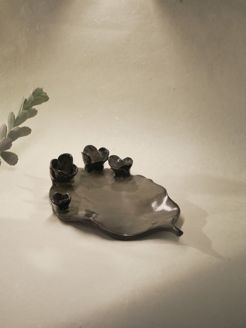 Kalanchoe Tray — Botanical Trinket Tray, handmade ceramic by Mocha Cat Pottery, Bangalore